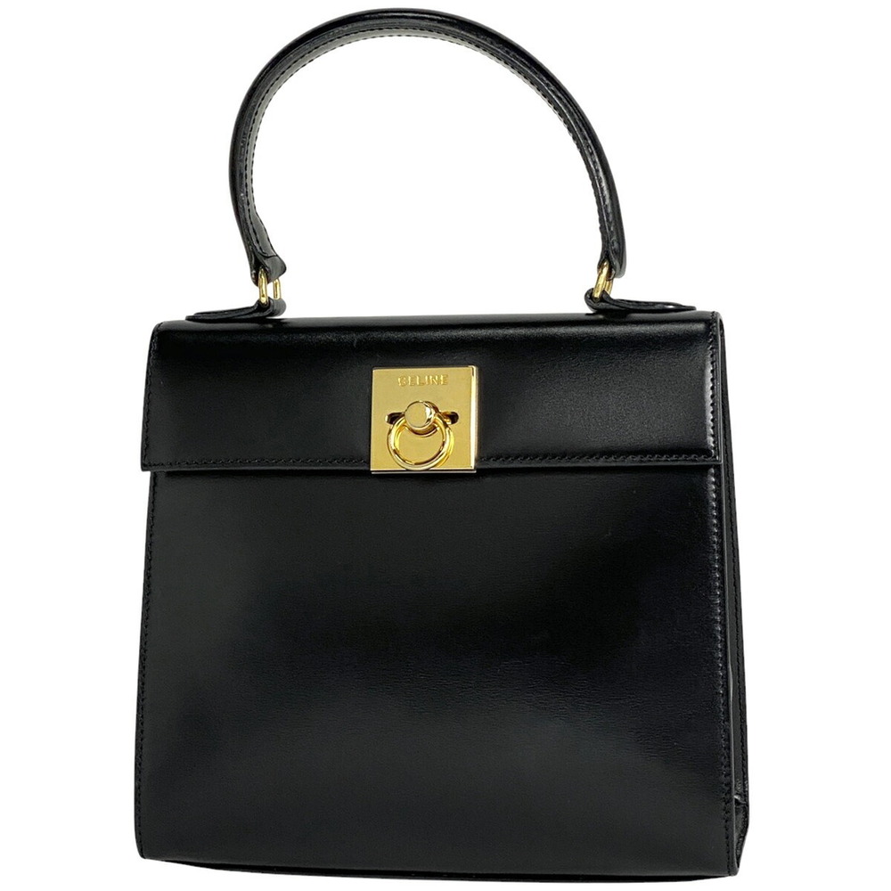 Celine Logo Handbag Shoulder Bag Leather Black - Picture 1 of 7